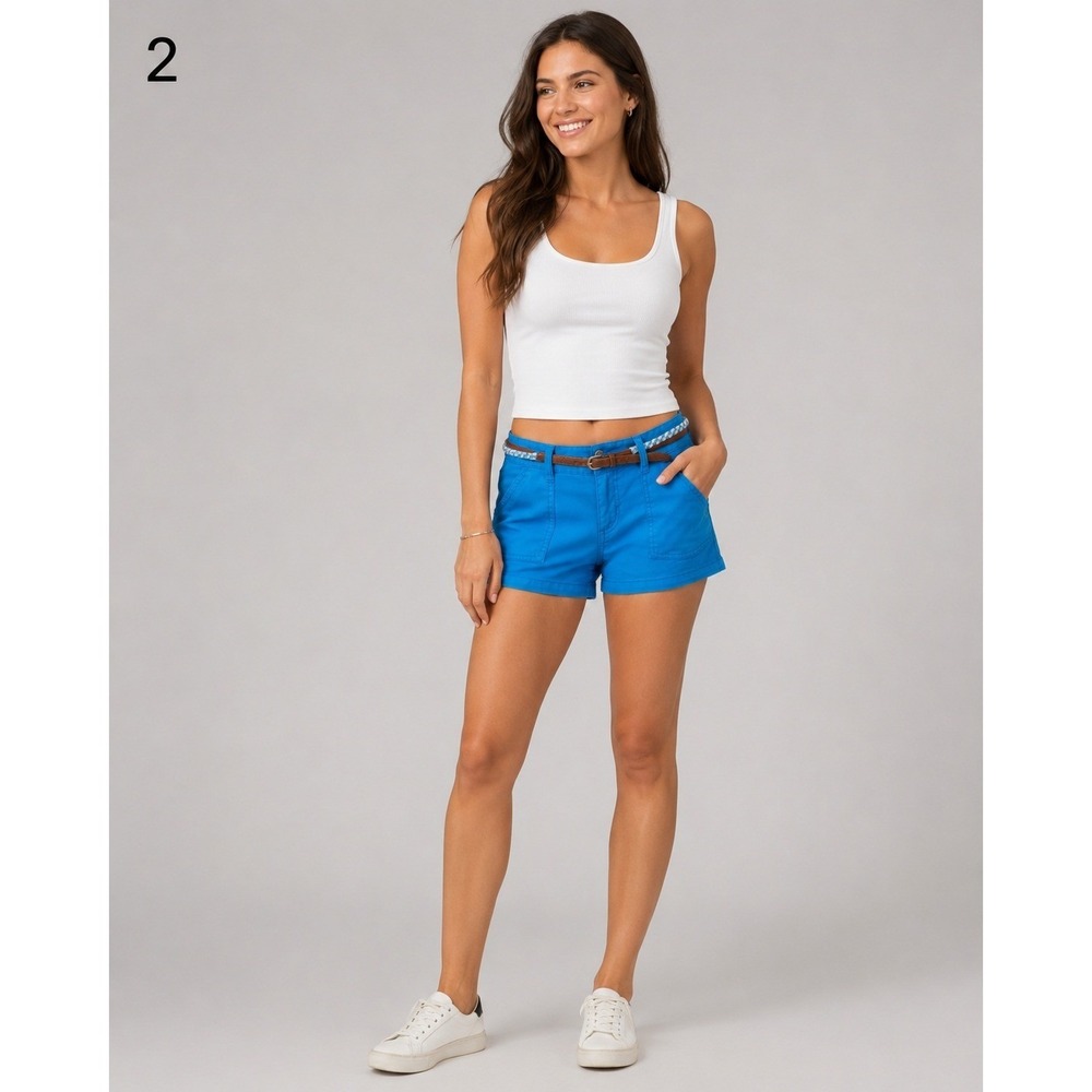 Y2K‎ Mossimo Low Rise Chino Shorts Juniors 5 Blue Cotton Braided Belt Short